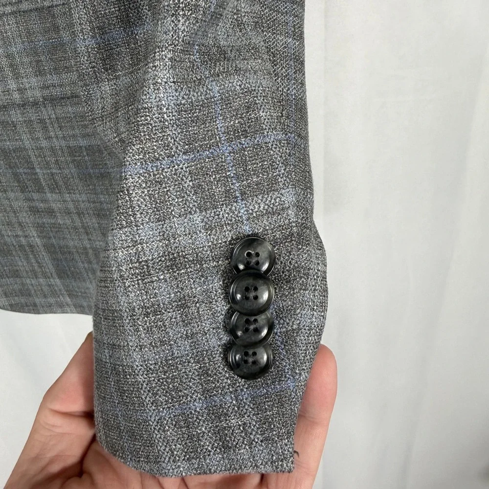 Tommy Hilfiger Blazer Glen Plaid Two Button‎ Sport Coat Mens Grey Blue 44R